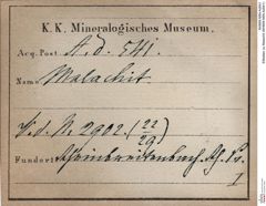 Etiketten zu Malachit (NHMW-MIN-Ad541)
